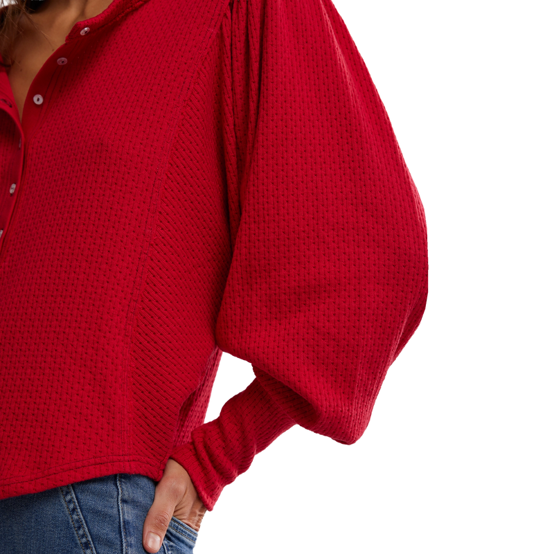 Women's Quinn Knit Top, Free People Women's Quinn Knit Top in 6600 Salsa left front sleeve