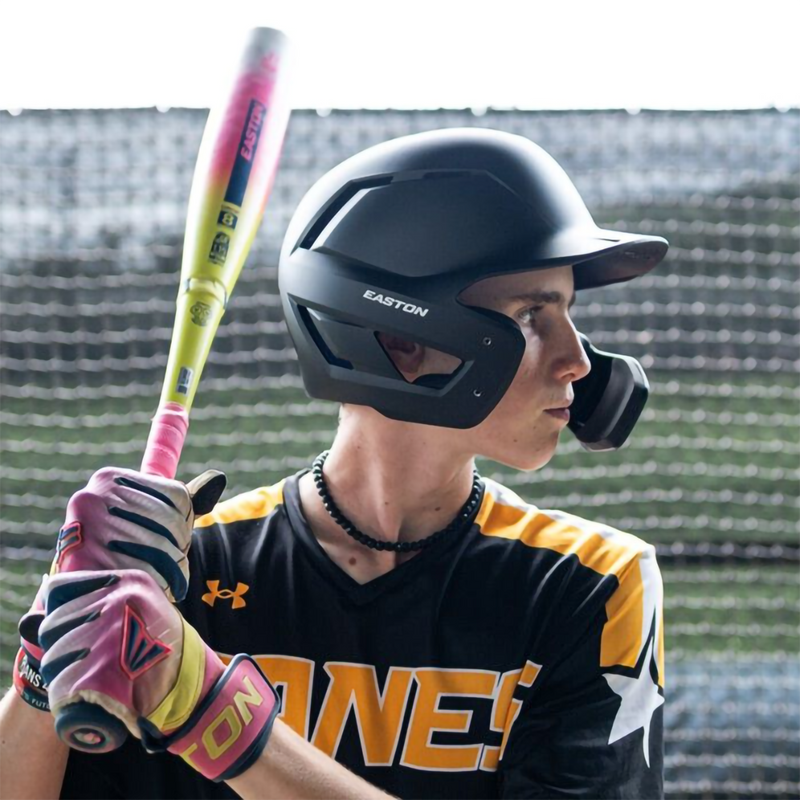 Z50 Matte Helmet with Jaw Guard, Easton Sports Z50 Matte Helmet with Jaw Guard in Black on model right side