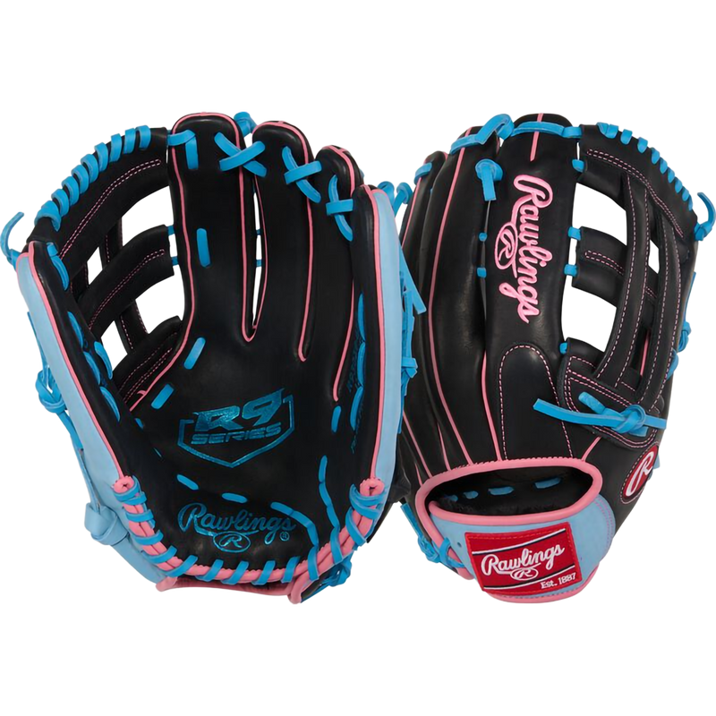 R9 12.75" Pro H-Web, Rawlings R9 12.75" Pro H-Web in Black/Columbia Blue front and back