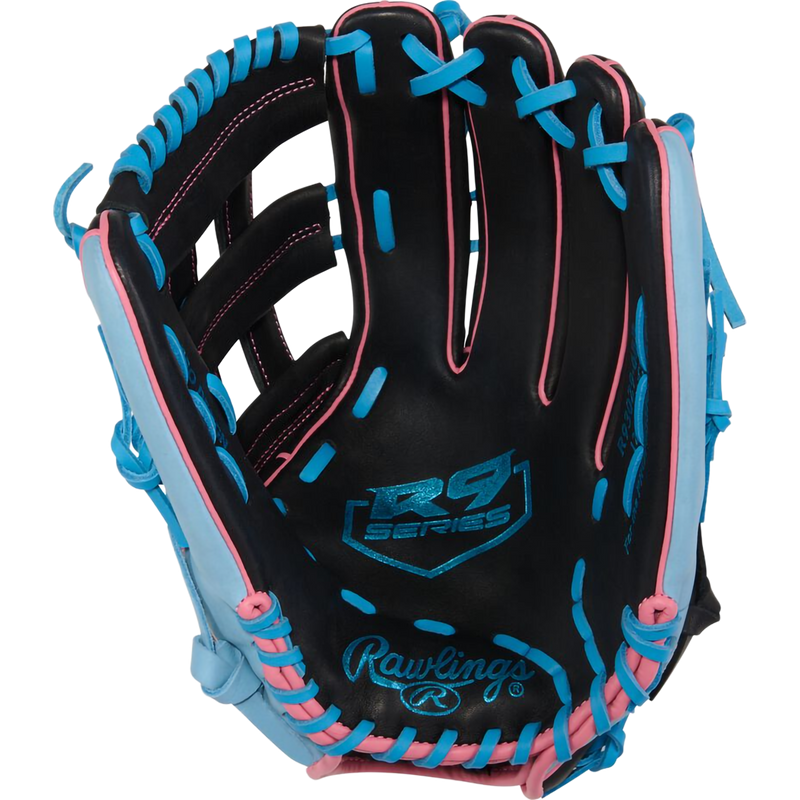 R9 12.75" Pro H-Web, Rawlings R9 12.75" Pro H-Web in Black/Columbia Blue palm