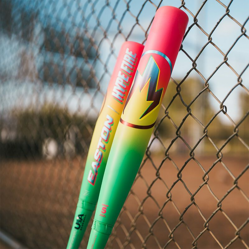 Hype Fire -11 USA 2 5/8", Easton Sports Hype Fire  USA 2 5/8" in Green/Pink on fence