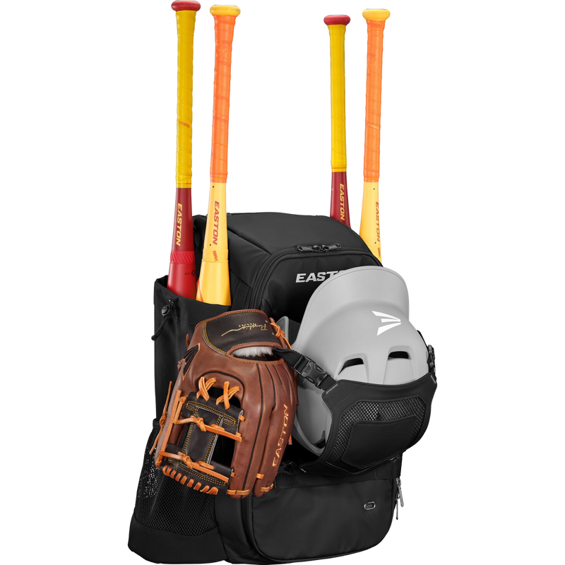 Walk-Off Ethos Backpack, Easton Sports Walk-Off Ethos Backpack in Black with bats, helmet and glove