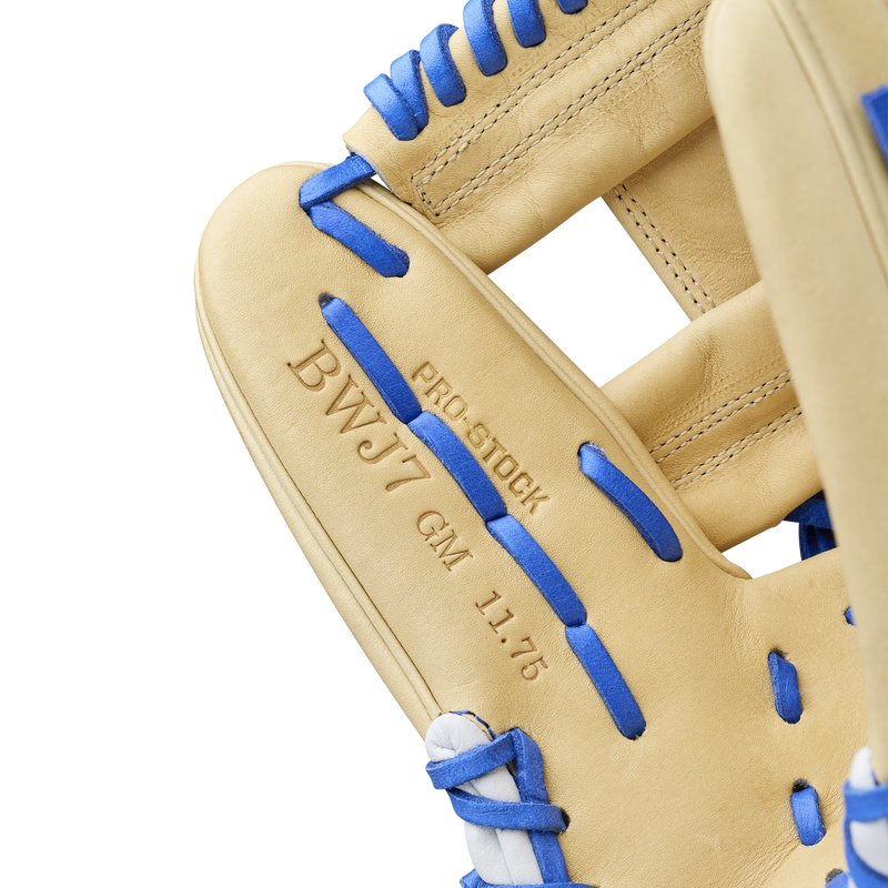 A2000 Witt Jr GM Infield - 11.75" H-Web, Wilson A2000 Witt Jr GM Infield - 11.75" H-Web in Blonde/Blue Camo stitching