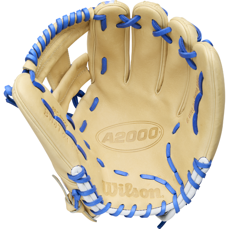 A2000 Witt Jr GM Infield - 11.75" H-Web, Wilson A2000 Witt Jr GM Infield - 11.75" H-Web in Blonde/Blue Camo palm