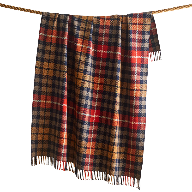 Fireside Throw, Pendleton Fireside Throw in Hickory Navy Rust hanging