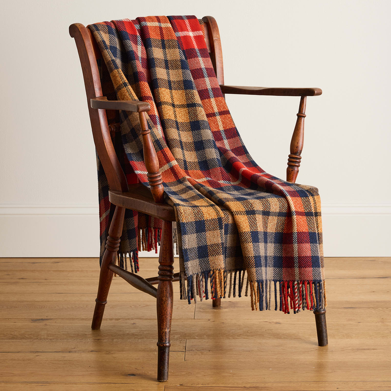 Fireside Throw, Pendleton Fireside Throw in Hickory Navy Rust on chair