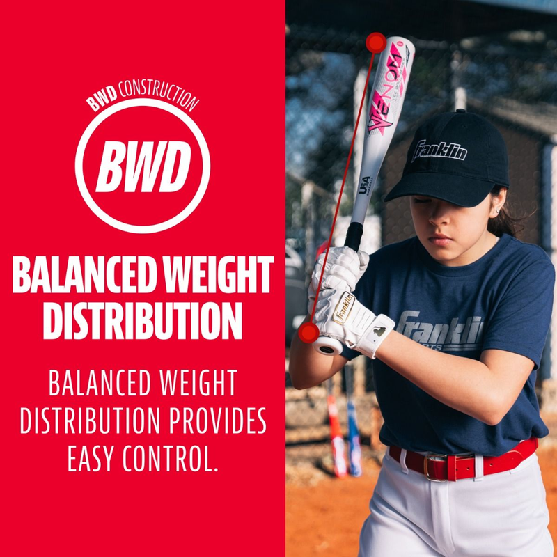 Venom 1200 Series -12 T-Ball USA, Franklin Sports Venom 1200 Series -12 T-Ball USA in White/Pink balanced weight distribution