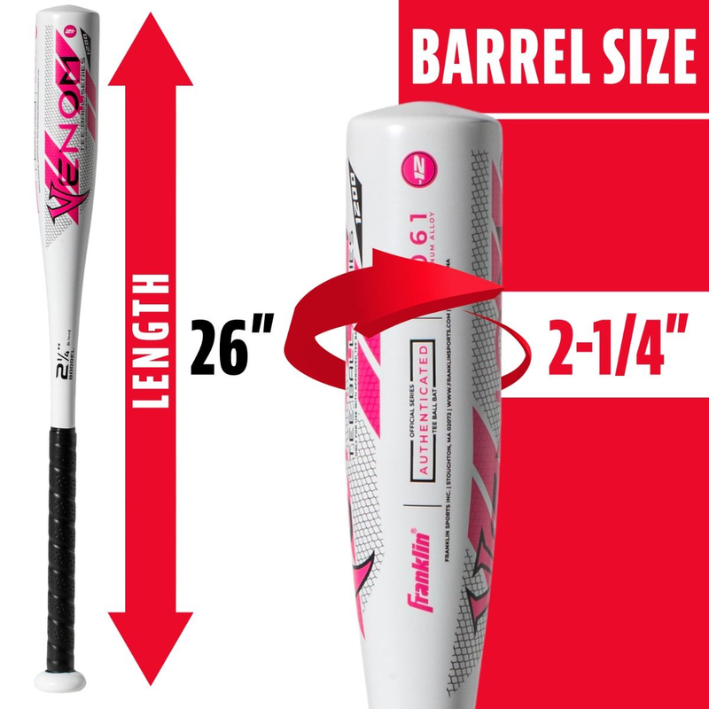 Venom 1200 Series -12 T-Ball USA, Franklin Sports Venom 1200 Series -12 T-Ball USA in White/Pink barrel size 