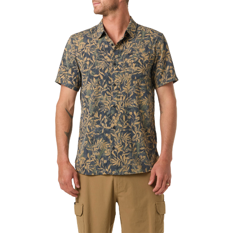 Men's TRVLR Perforated Printed Standard Short Sleeve, O'Neill Men's TRVLR Perforated Printed Standard Fit Shirt front on model