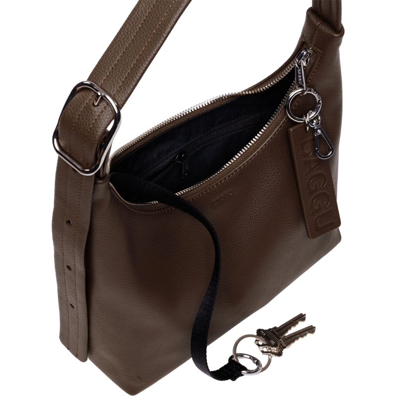 Mini Recycled Leather Shoulder Bag, BAGGU Mini Recycled Leather Shoulder Bag with keyring