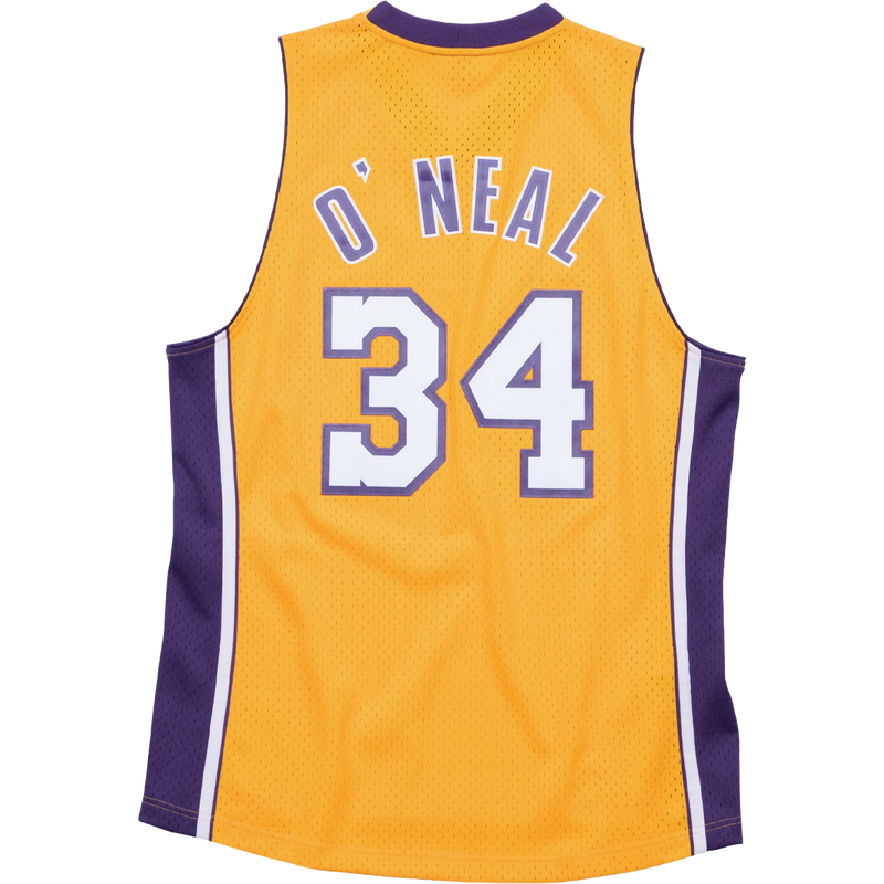 Lakers Swingman Jersey 1999 Shaquille O'Neal, Mitchell and Ness Lakers Swingman Jersey 1999 Shaquille O'Neal in Light Gold with back detail