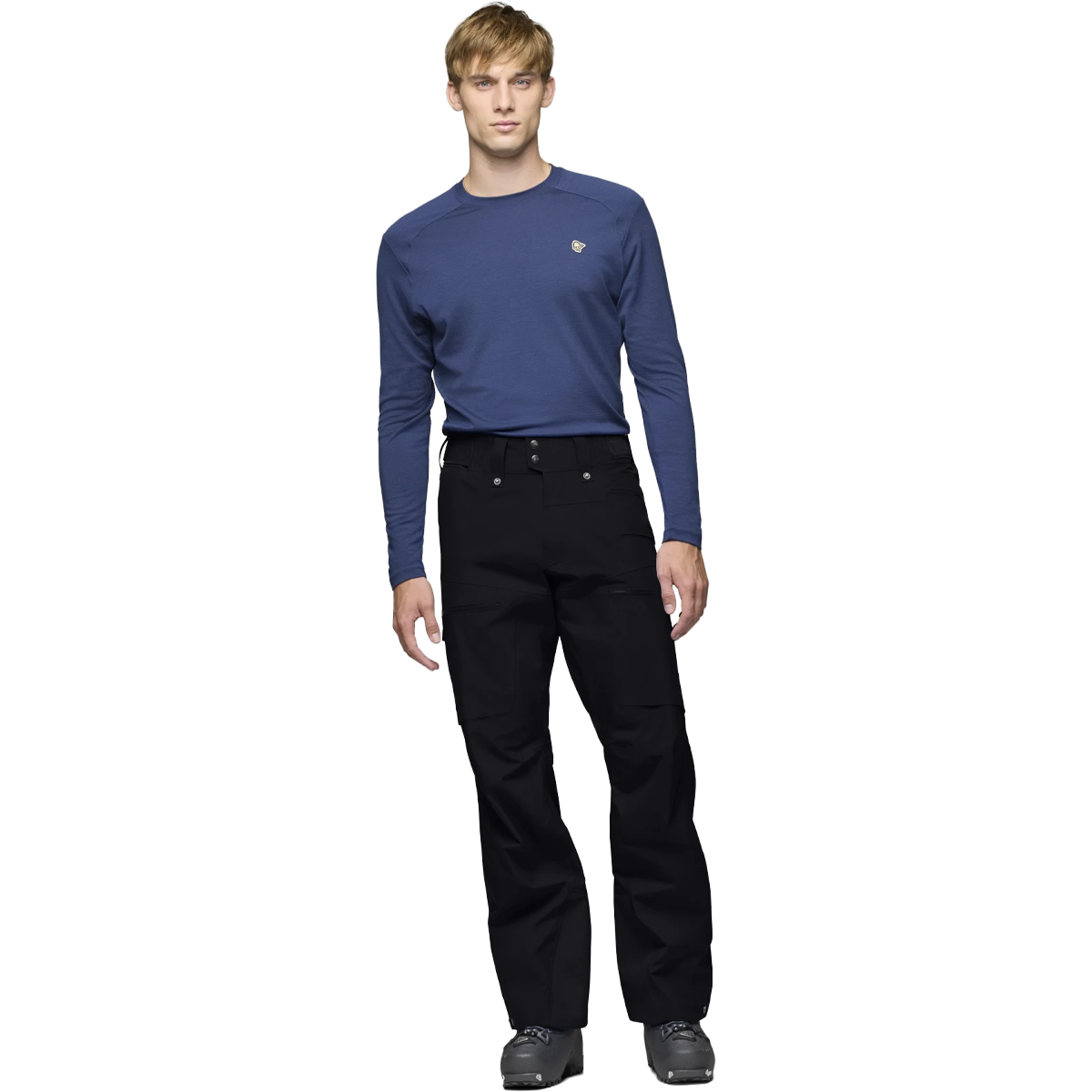 Norrona Lofoten Gore-Tex Pants in Caviar Black on model