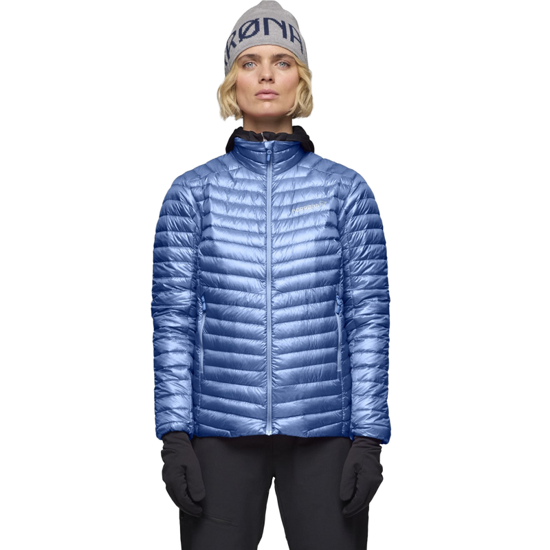 Women's Trollveggen 800 Super Light Jacket, Norrona Women's Trollveggen 800 Super Light Jacket front on model