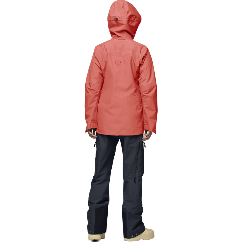 Women's Lofoten Gore-Tex Jacket, Norrona Women's Lofoten Gore-Tex Jacket in Deep Sea Coral back view on model