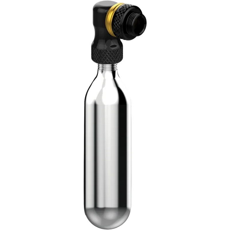 Pocket Drive CO2, Lezyne Pocket Drive Co2 in Black Gold with CO2 attached angled view