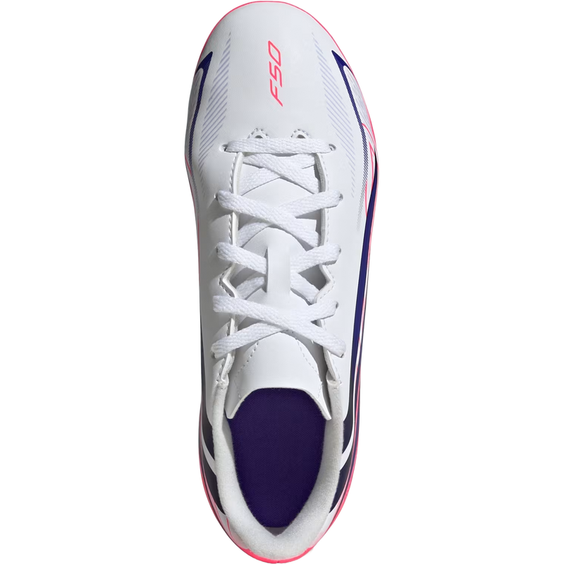 Youth F50 Hyperfast Club FG/MG, Adidas Youth F50 HYPERFAST CLUB Firm Ground / Multi Ground in Cloud White/Solar Purple/Solar Turbo top