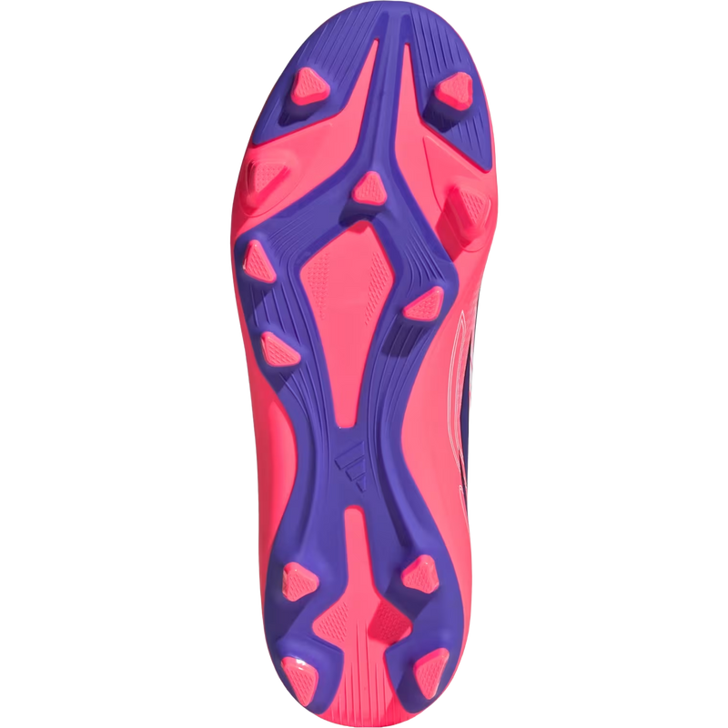 Youth F50 Hyperfast Club FG/MG, Adidas Youth F50 HYPERFAST CLUB Firm Ground / Multi Ground in Cloud White/Solar Purple/Solar Turbo bottom