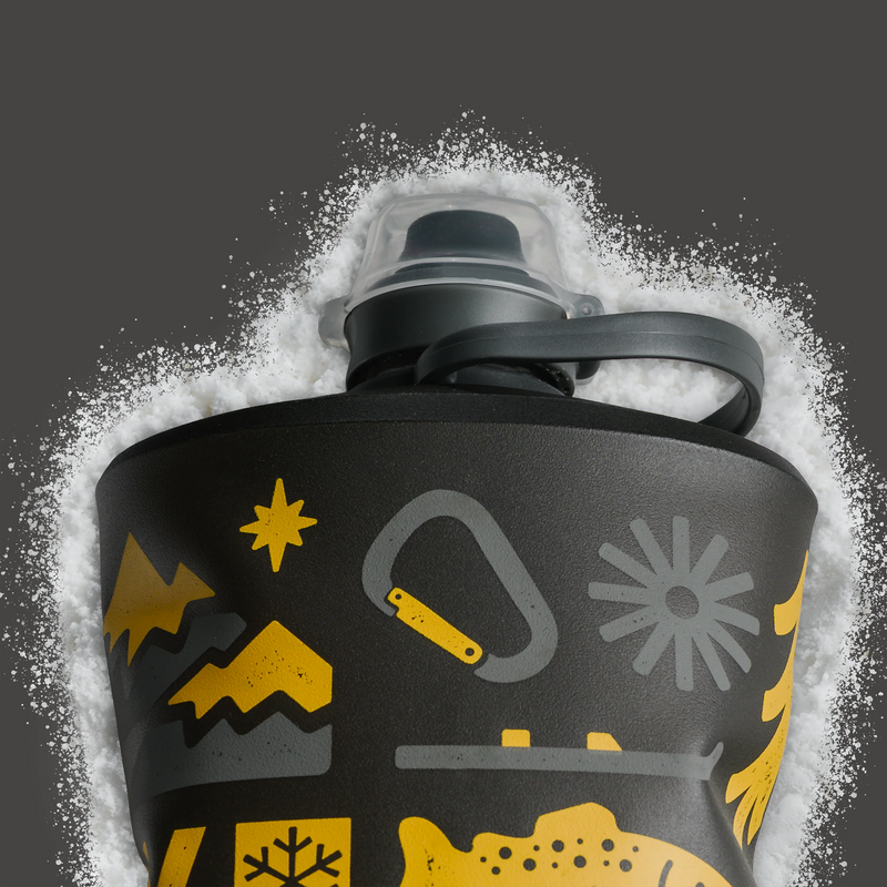 Stow 500ml - Protect Our Winters, Hydrapak Protect Our Winters Stow in Mammoth Grey with snow