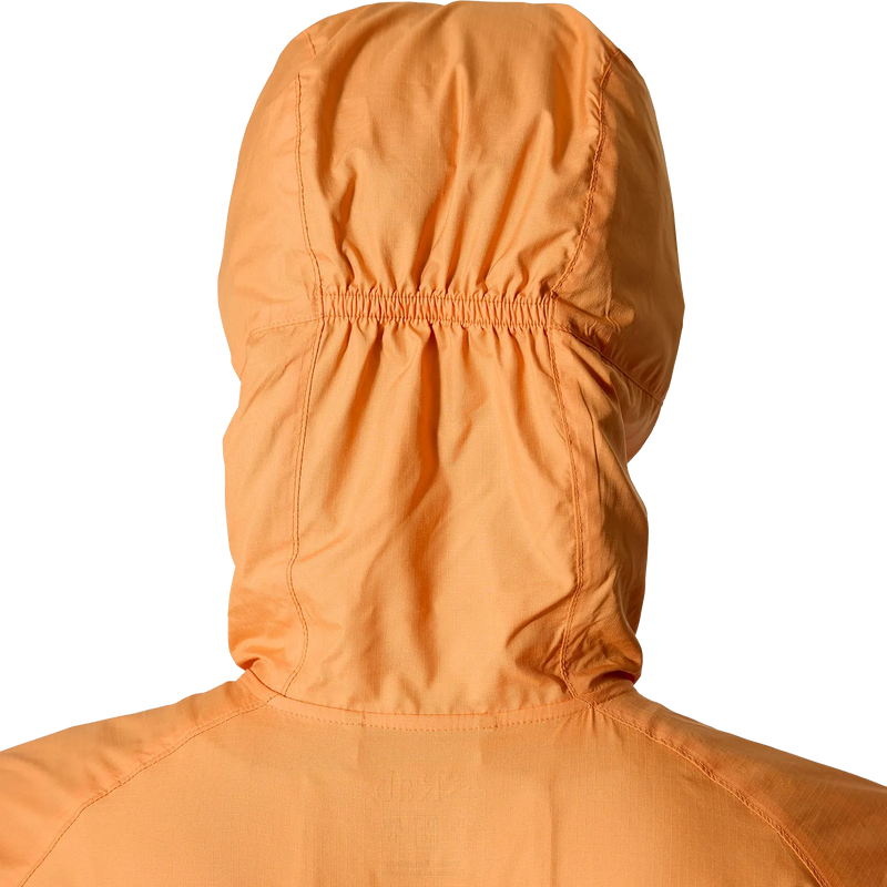Women's Windgather Hoody, Rab Women's Windgather Hoody in MBA Melba back of hood
