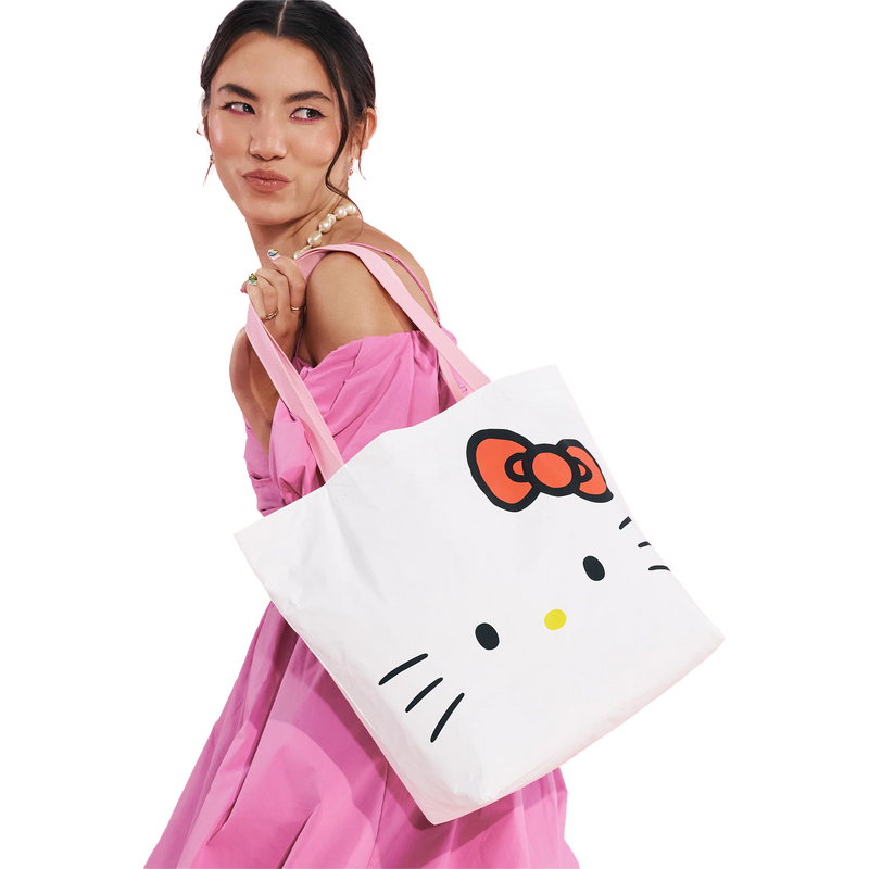 Kitty Face Reversible Tote, ALOHA Collection Kitty Face Reversible Tote Over Shoulder