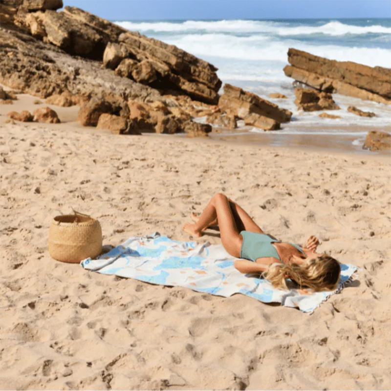 Sea Devils Beach Towel, Sand Cloud Sea Devils Beach Towel in Natural with model