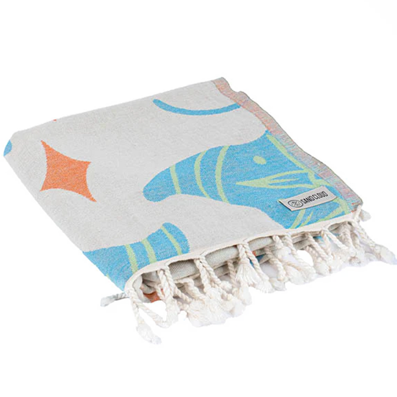 Sea Devils Beach Towel, Sand Cloud Sea Devils Beach Towel in Natural folded