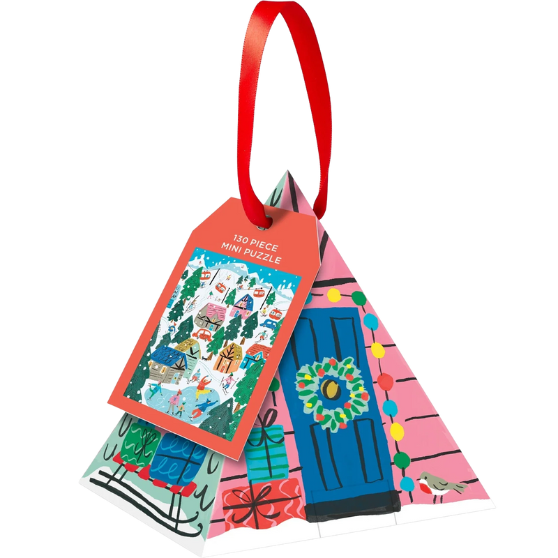 Alpine Cottage 130 Piece Puzzle Ornament, Chronicle Books Alpine Cottage 130 Piece Puzzle Ornament front of package