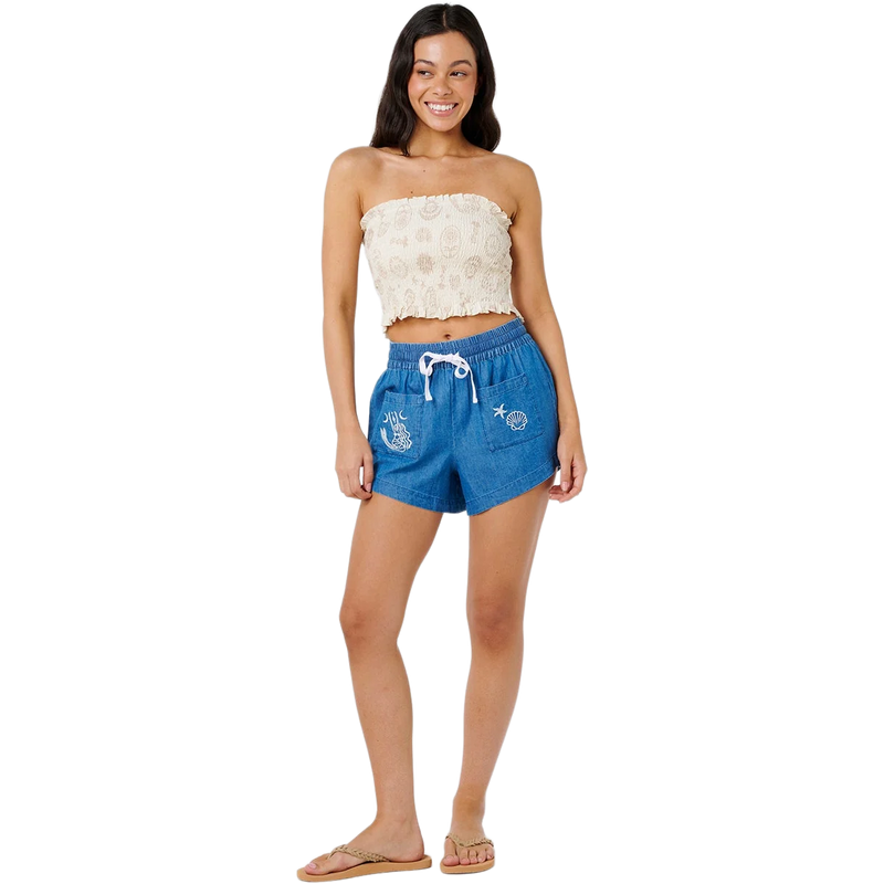Women's Catalina Island Chambray Short, Rip Curl Women's Catalina Island Chambray Short in 8962 Mid Blue front