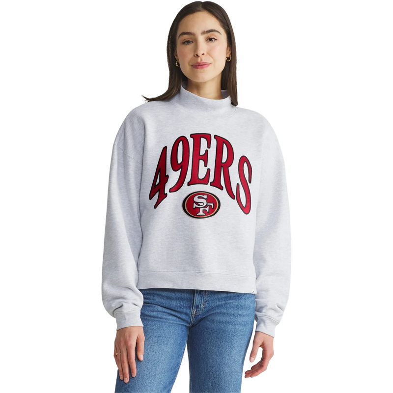 Women's 49ers Vantage Mock Neck Pullover, 47 Brand Women's 49ers Vantage Mock Neck Pullover in Relay Grey on model