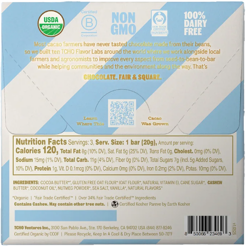 Seasonal 100% Plant Based Chocolate Bars, TCHO Seasonal 100% Plant Based Chocolate Bars back of package