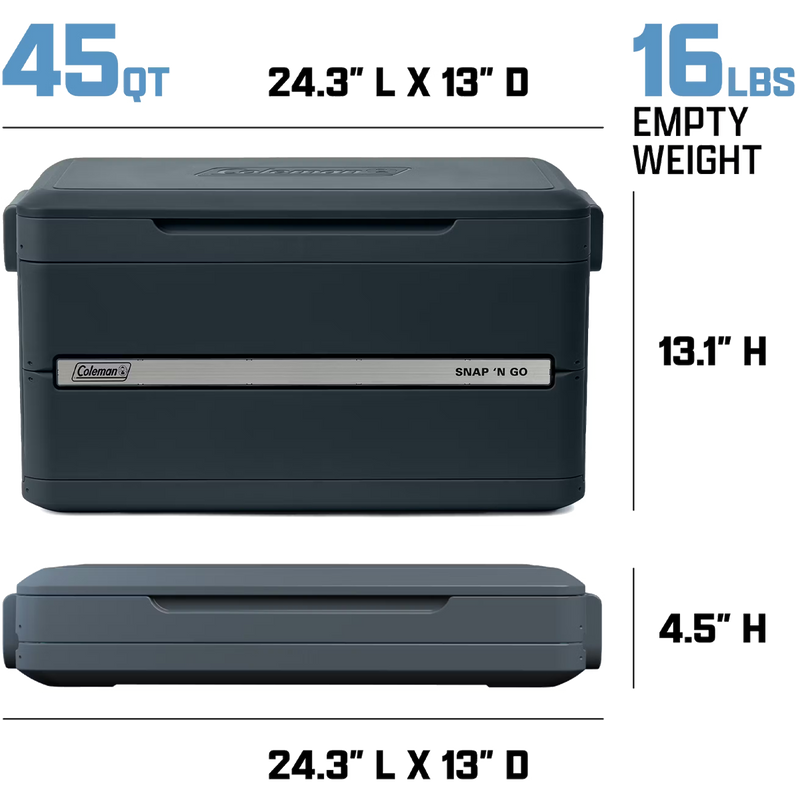 Snap 'N Go 45-Quart Collapsible Hard Cooler, Coleman Snap 'N Go 45-Quart Collapsible Hard Cooler infographic