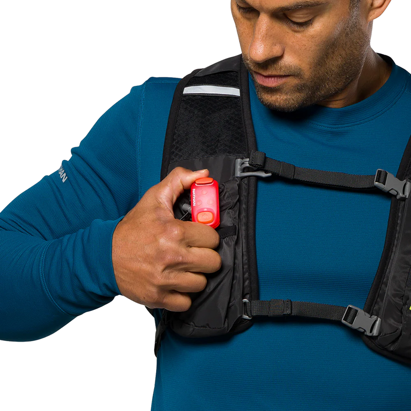 StrobeLight 2.0 Safety LED Light Clip, Nathan StrobeLight 2 clipping on vest
