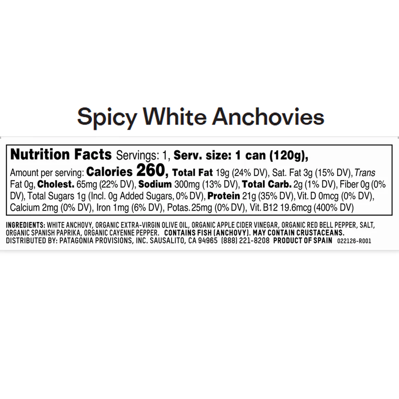 White Anchovies, Patagonia Provisions Spicy White Anchovies 