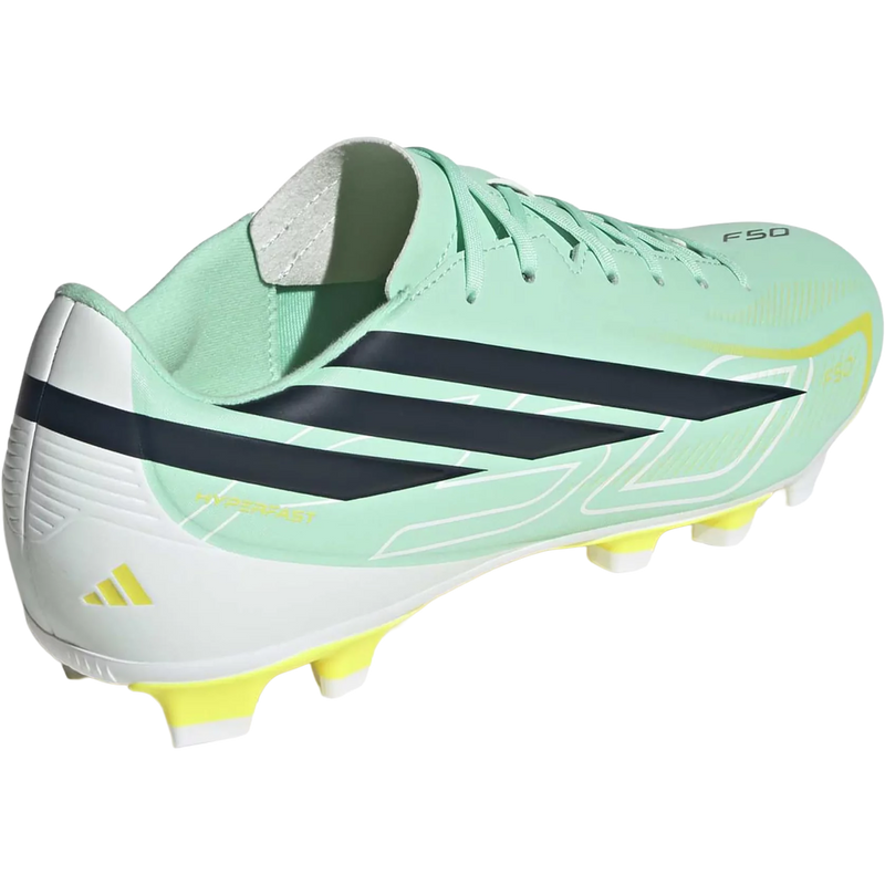 F50 Hyperfast Club FG/MG, Adidas F50 Hyperfast Club FG/MG in Pulse Mint/Night Navy/Solar Lemon right rear