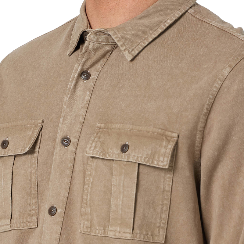 Men's O'Riginals Long Sleeve Knit Shirt, O'Neill Men's O'Riginals Long Sleeve Knit Shirt in Shroom close up view with button and pocket detail