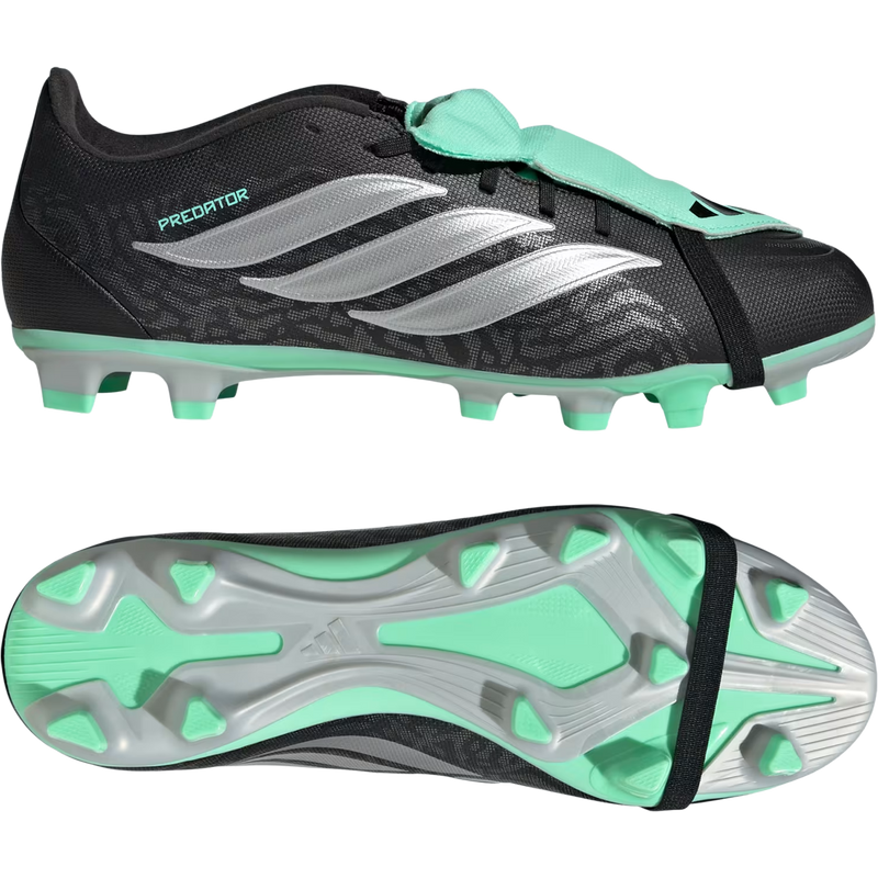 Predator Club FT FG/MG, Adidas Predator Club FT FG/MG in Core Black Silver Metallic Pulse Mint side by side top and bottom view