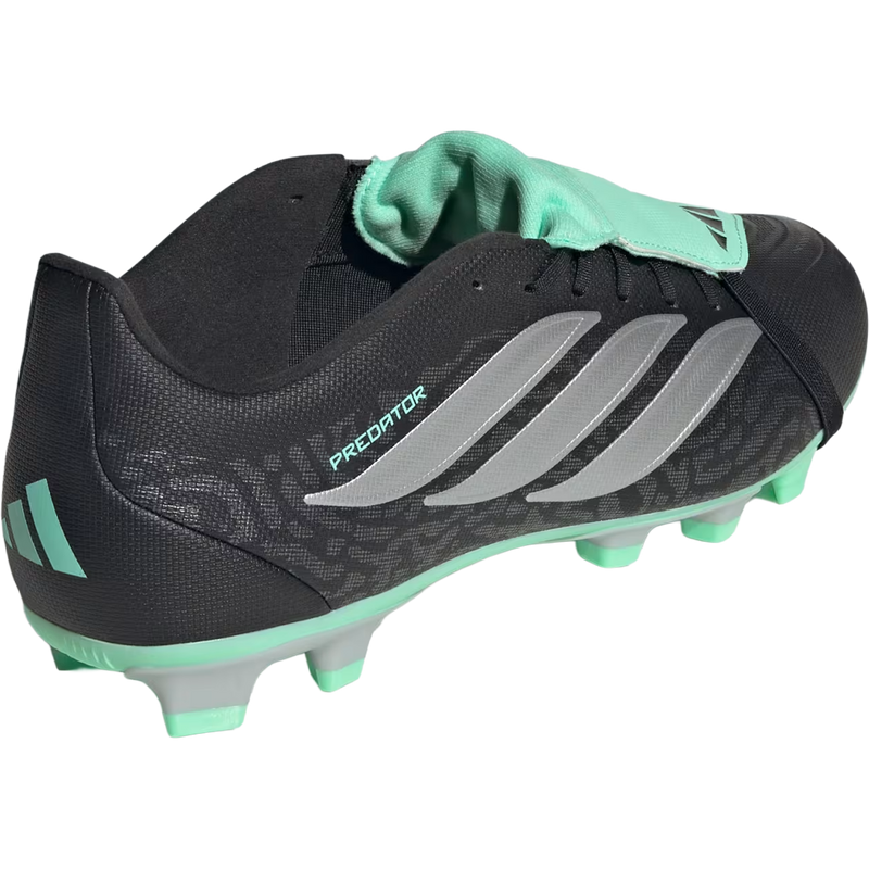 Predator Club FT FG/MG, Adidas Predator Club FT FG/MG in Core Black Silver Metallic Pulse Mint lateral angled view