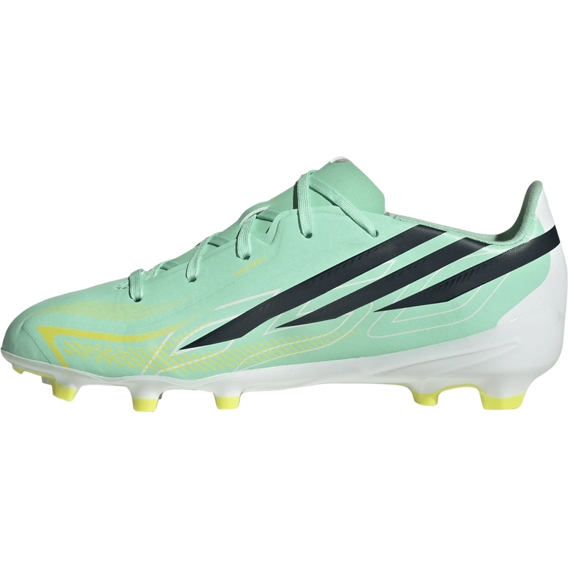 Youth F50 Hyperfast League FG, Adidas Youth F50 Hyperfast League FG in Pulse Mint Night Navy Solar Lemon left facing
