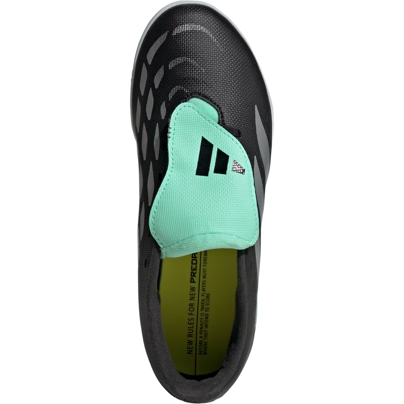 Youth Predator Club FT Indoor Sala, Adidas Youth Predator Club FT Indoor Sala in Core Black Siler Metallic Pulse Mint top view