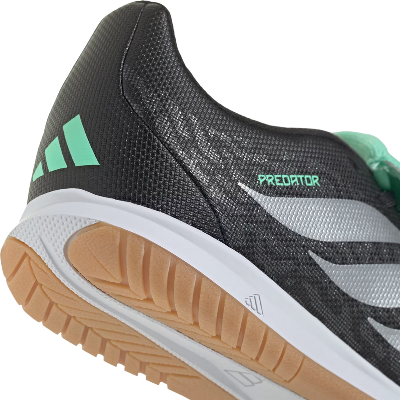Youth Predator Club FT Indoor Sala, Adidas Youth Predator Club FT Indoor Sala in Core Black Siler Metallic Pulse Mint heel and sole detail