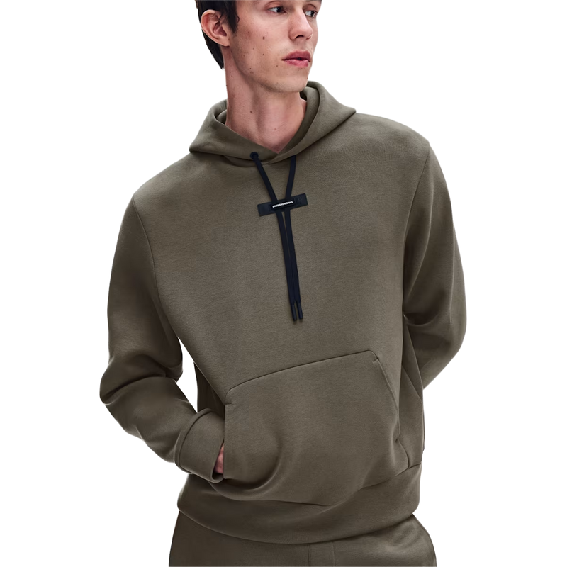 Men's Focus Tech Hoodie, On Men's Focus Tech Hoodie in Bark with pocket detail
