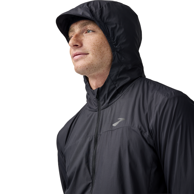 Men's Canopy Packable Jacket, Brooks Men's Canopy Packable Jacket in 052-Black hood