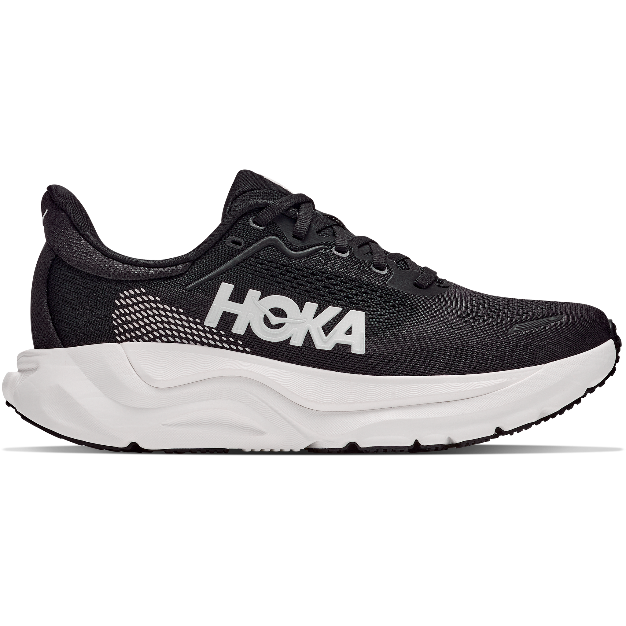 Hoka Women's Arahi 9 in BWHT Black/White right profile