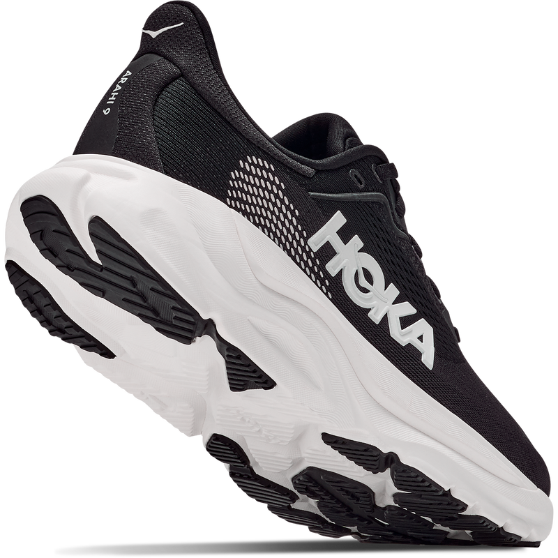 Hoka Women's Arahi 9 in BWHT Black/White right bottom