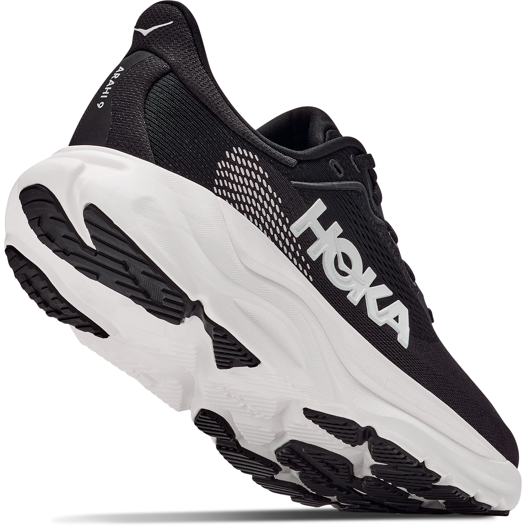 Hoka Women's Arahi 9 in BWHT Black/White right bottom