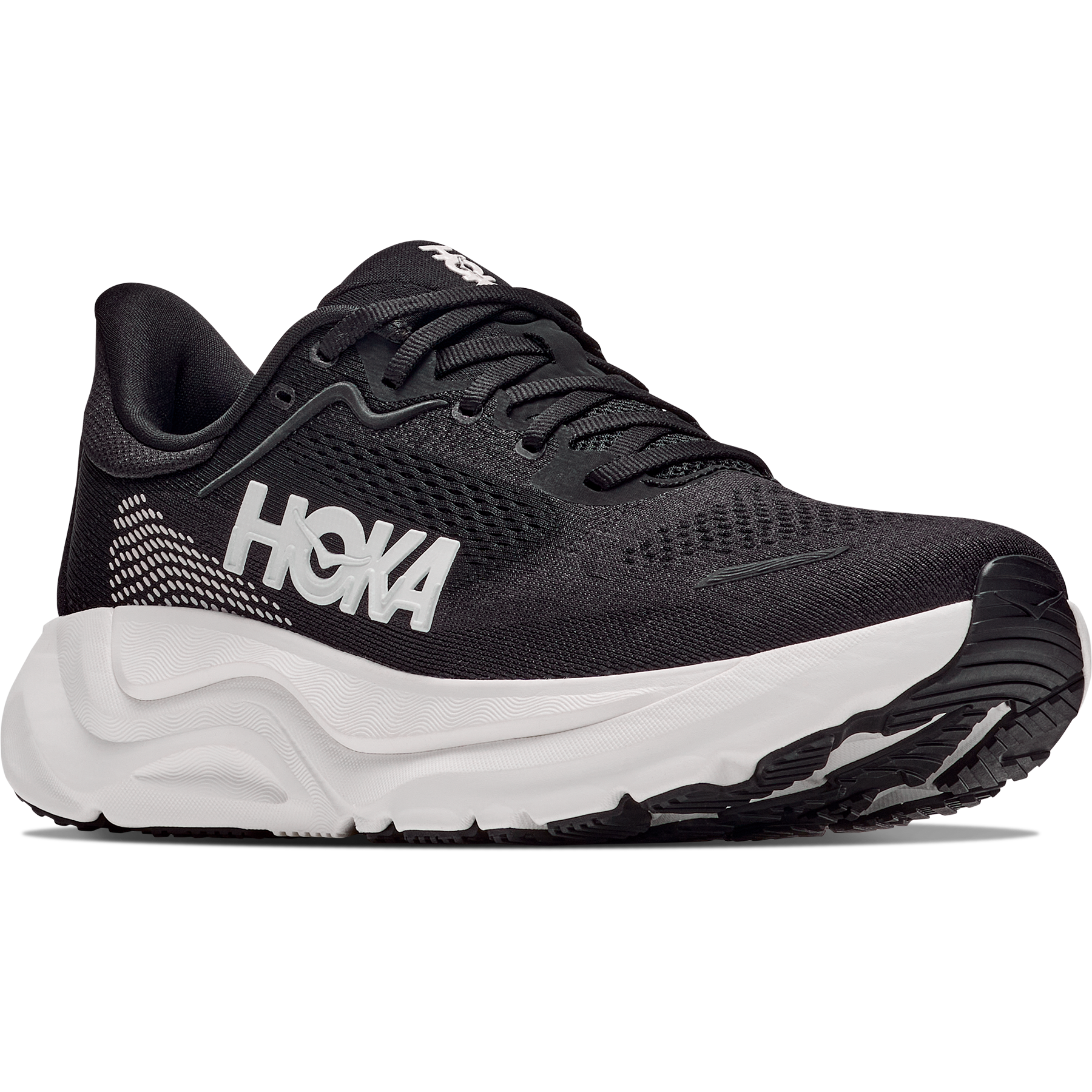 Hoka Women's Arahi 9 in BWHT Black/White front right