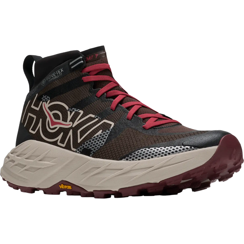 Speedgoat 7 Hike GTX, Hoka Speedgoat 7 Hike GTX in Spiced Chocolate River Rock Grey right facing angled