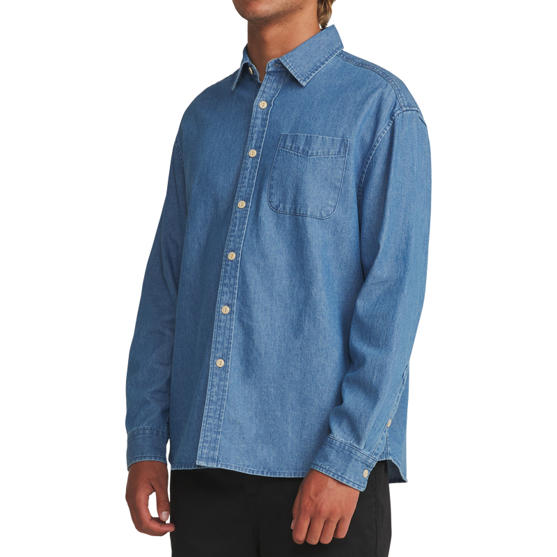 Men's Henry Denim Shirt, Katin Men's Henry Denim Shirt 3/4 Front