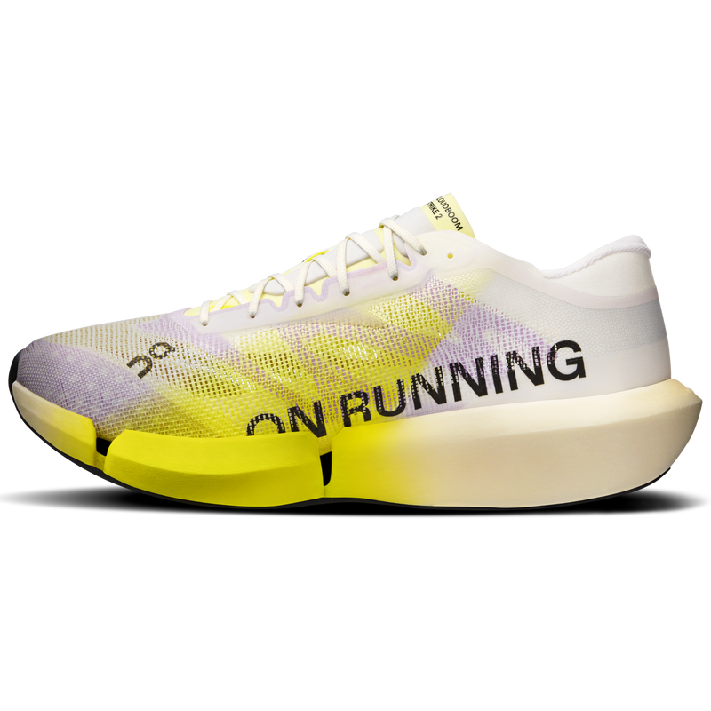 Men's Cloudboom Strike 2, On Men's Cloudboom Strike 2 in White Lime inside profile of right shoe