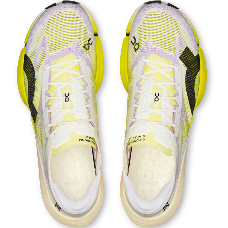 Men's Cloudboom Strike 2, On Men's Cloudboom Strike 2 in White Lime pair top
